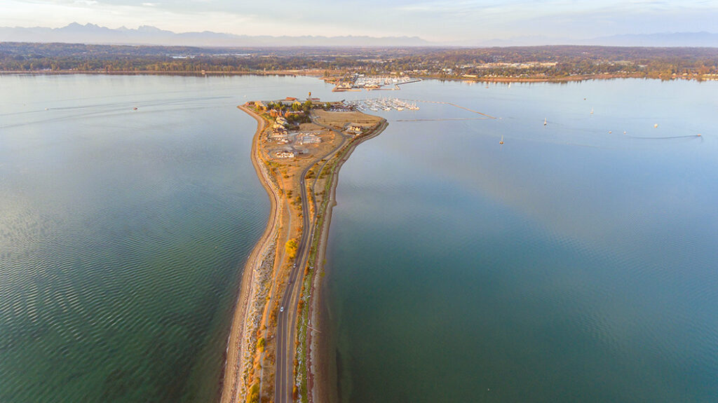 Semiahmoo spit with Blaine Marine in the background