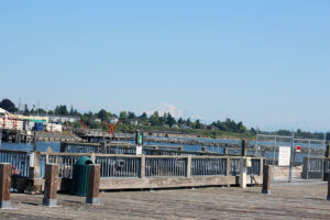 Jorgensen Pier with Mt. Baker in the background