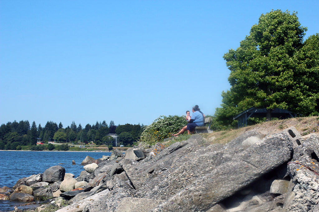 family enjoying the view of the ocean in Blaine, washington