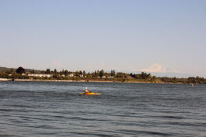 Kayaker in Blaine, Washington with Mt. Baker in the Background