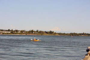 Kayaker at Blaine By the sea with Mt. Baker in the Background