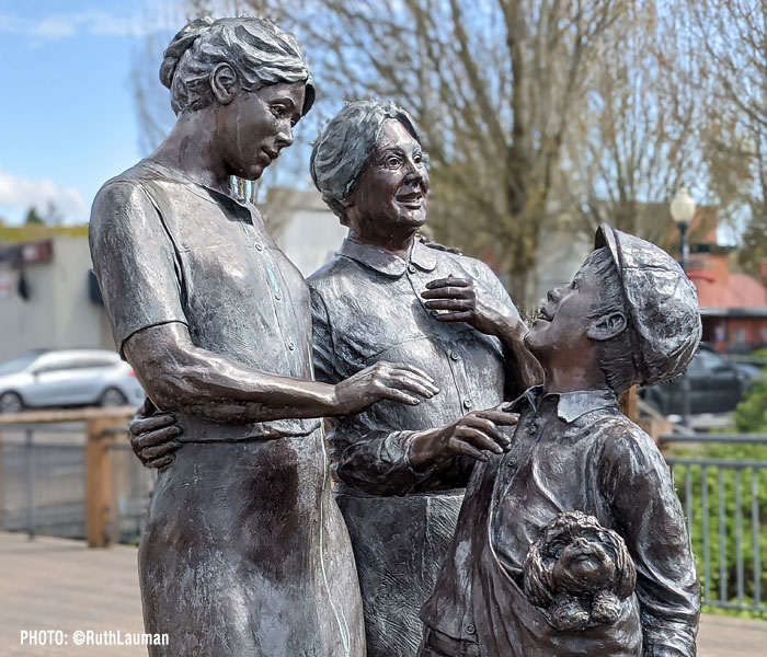 The Vigil Sculpture on H Street Plaza in downtown Blaine