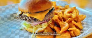 Gateway 1890 Taphouse & Grills delicious Cheeseburger & Sidewinder Fries.