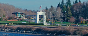 The Peace Arch State Park is a bi-national park that sit right on The US/Canada border.