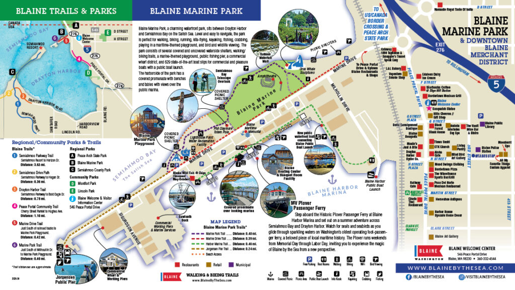 Blaine 2026 Downtown Merchant Map also showing Blaine Marine Park