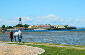 Blaine Marine Park and vista of the Salish Sea with Semiahmoo Resort and White Rock, BC