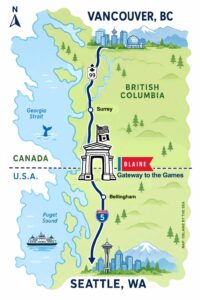 Peace Arch Map -Vancouver BC to Seattle - Gateway to the Games