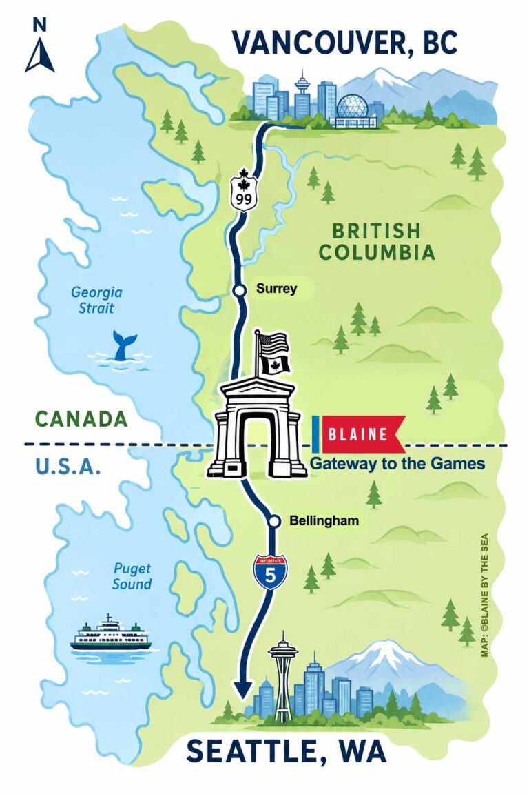 Peace Arch Map -Vancouver BC to Seattle - Gateway to the Games