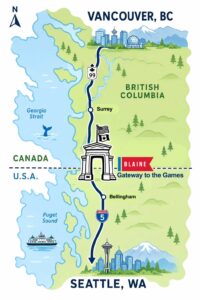 Peace Arch Map -Vancouver BC to Seattle - Gateway to the Games