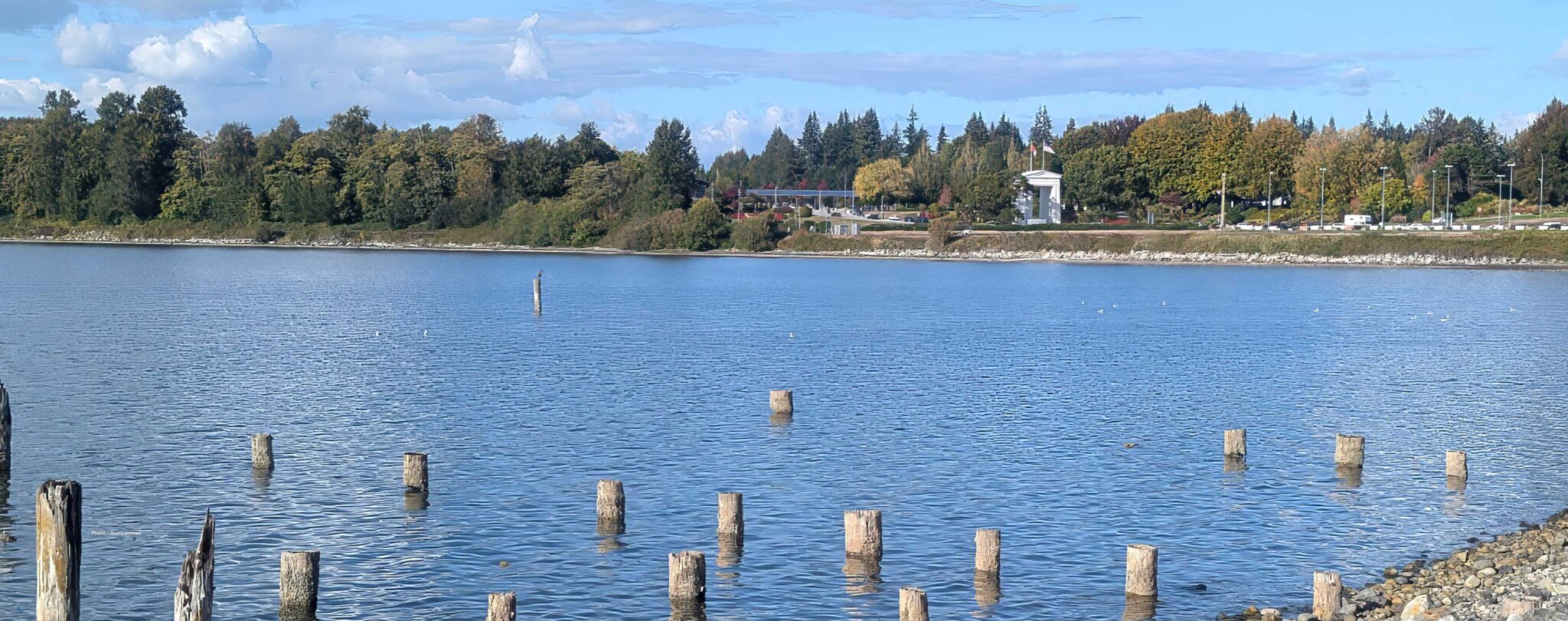 Peace Arch Border Crossing from Blaine Marine Park.